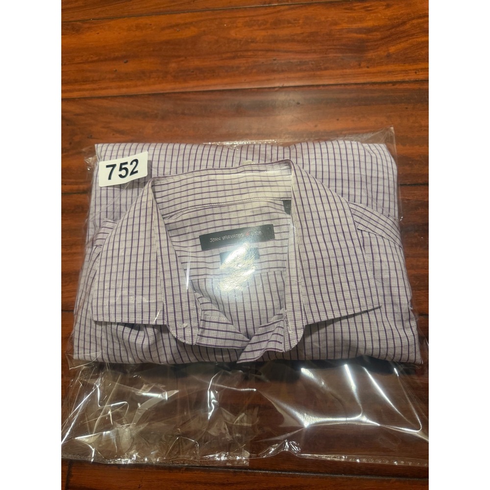 John Varvatos USA Mens Slim Fit Dress Shirt Purple White Check 16 34/35 L - Picture 10 of 10